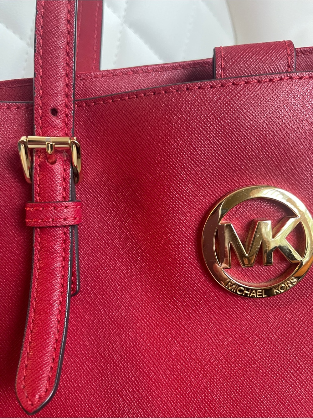 Michael Kors Red Tote with Gold MK Accent - Picture 5 of 7
